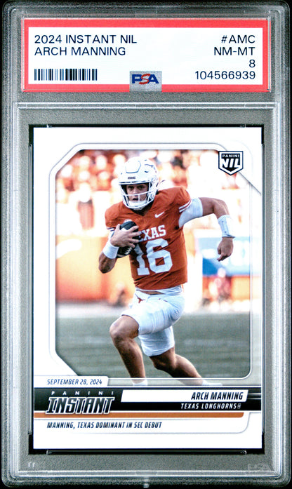 Graded 2024 Panini Instant NIL Arch Manning #AMC Rookie RC Football Card PSA 8 Near Mint
