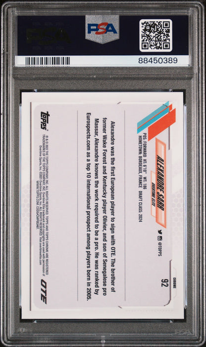 Graded 2021 Topps Chrome Alexandre Sarr #92 Overtime Elite Rookie RC Basketball Card PSA 10 Gem Mint