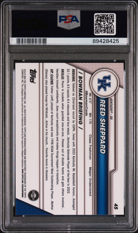 Graded 2023 Topps Bowman U Chrome Reed Sheppard #45 Rookie RC Basketball Card PSA 10 Gem Mint
