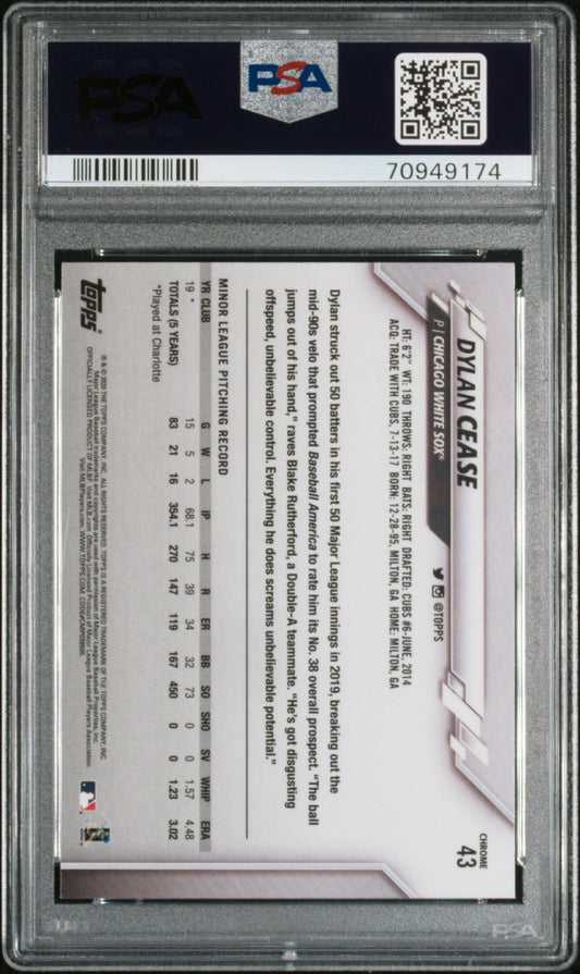 Graded 2020 Topps Chrome Dylan Cease #43 Rookie RC Baseball Card PSA 10 Gem Mint