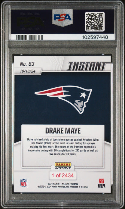 Graded 2024 Panini Instant NFL Drake Maye #83 Rookie RC Football Card PSA 10 Gem Mint