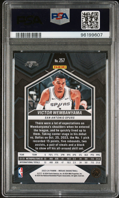Graded 2023 Panini Mosaic Victor Wembanyama #257 Rookie RC Basketball Card PSA 10 Gem Mint