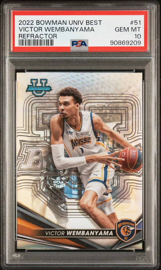 Graded 2022 Topps Bowman University Best Victor Wembanyama #51 Refractor Rookie RC Basketball Card PSA 10 Gem Mint