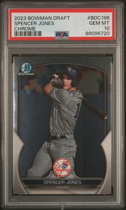 Graded 2023 Topps Bowman Draft Spencer Jones #BDC196 Chrome Rookie RC Baseball Card PSA 10 Gem Mint