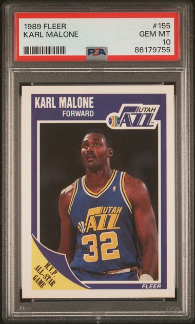 Graded 1989 Fleer Karl Malone #155 Basketball Card PSA 10 Gem Mint