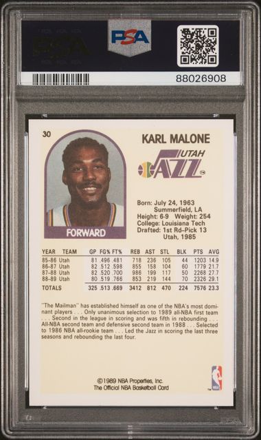 Graded 1989 Hoops Karl Malone #30 Basketball Card PSA 10 Gem Mint