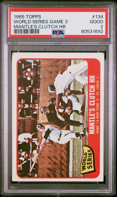 Graded 1965 Topps Mantle's Clutch HR #134 Baseball Card PSA 2 Good