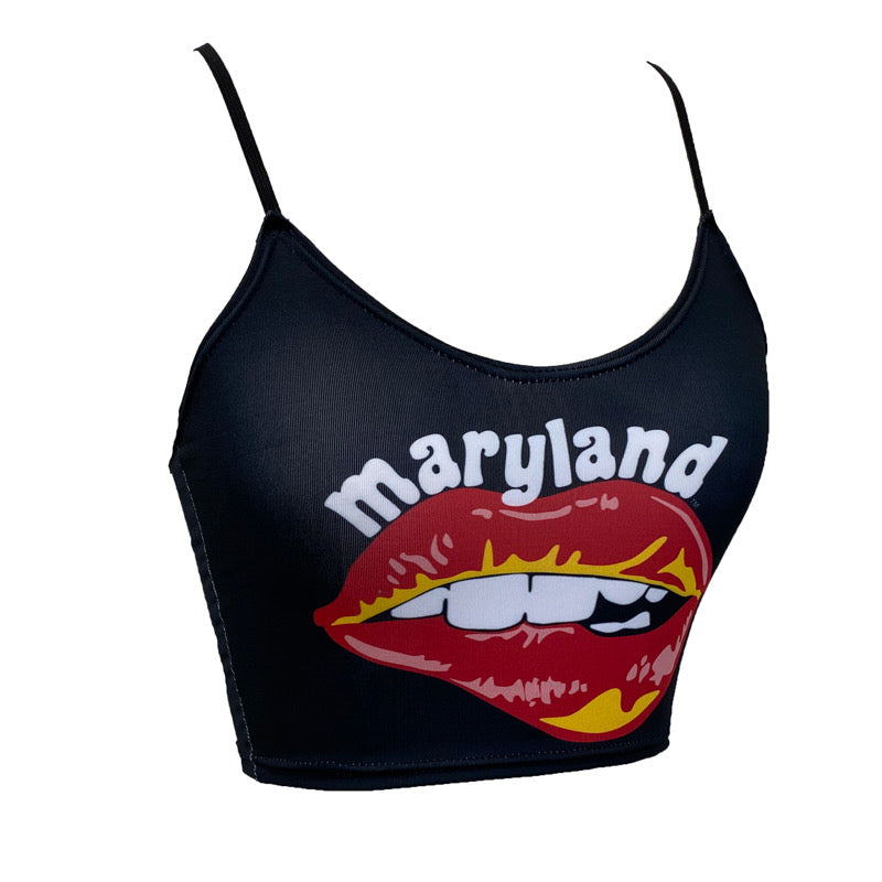 Maryland Terps Lips Black Spaghetti Tank