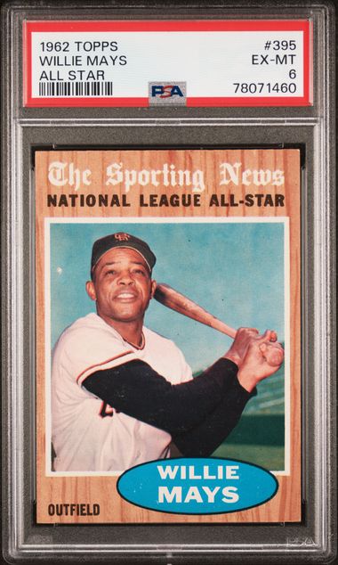 Graded 1962 Topps All Star Willie Mays #395 Baseball Card PSA 6 EX-MT
