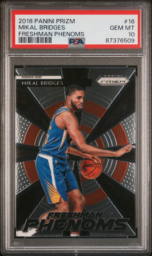 Graded 2018 Panini Prizm Mikal Bridges #16 Freshman Phenoms Rookie RC Basketball Card PSA 10 Gem Mint