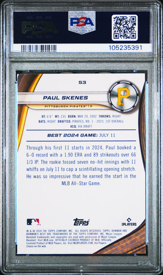 Graded 2024 Topps Bowmans Best Paul Skenes #53 Wave Rookie RC Baseball Card PSA 10 Gem Mint