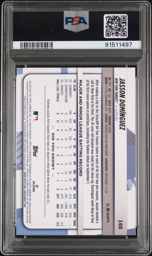Graded 2024 Topps Big League Jasson Dominguez #160 Rookie RC Baseball Card PSA 10 Gem Mint