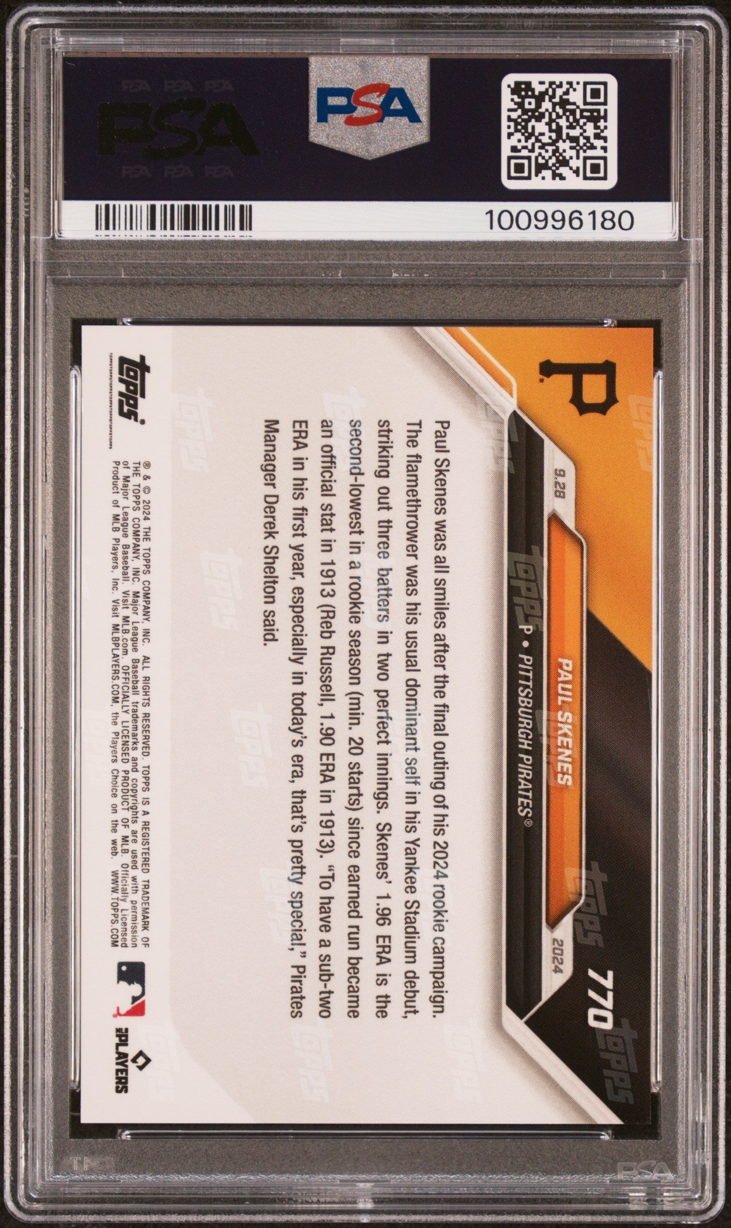 Graded 2024 Topps Now Paul Skenes #770 Rookie RC Baseball Card PSA 10 Gem Mint
