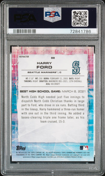 Graded 2021 Topps Bowmans Best Harry Ford #88 Refractor Rookie RC Baseball Card PSA 10 Gem Mint