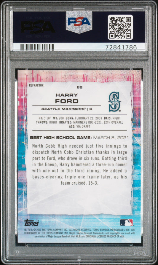 Graded 2021 Topps Bowmans Best Harry Ford #88 Refractor Rookie RC Baseball Card PSA 10 Gem Mint