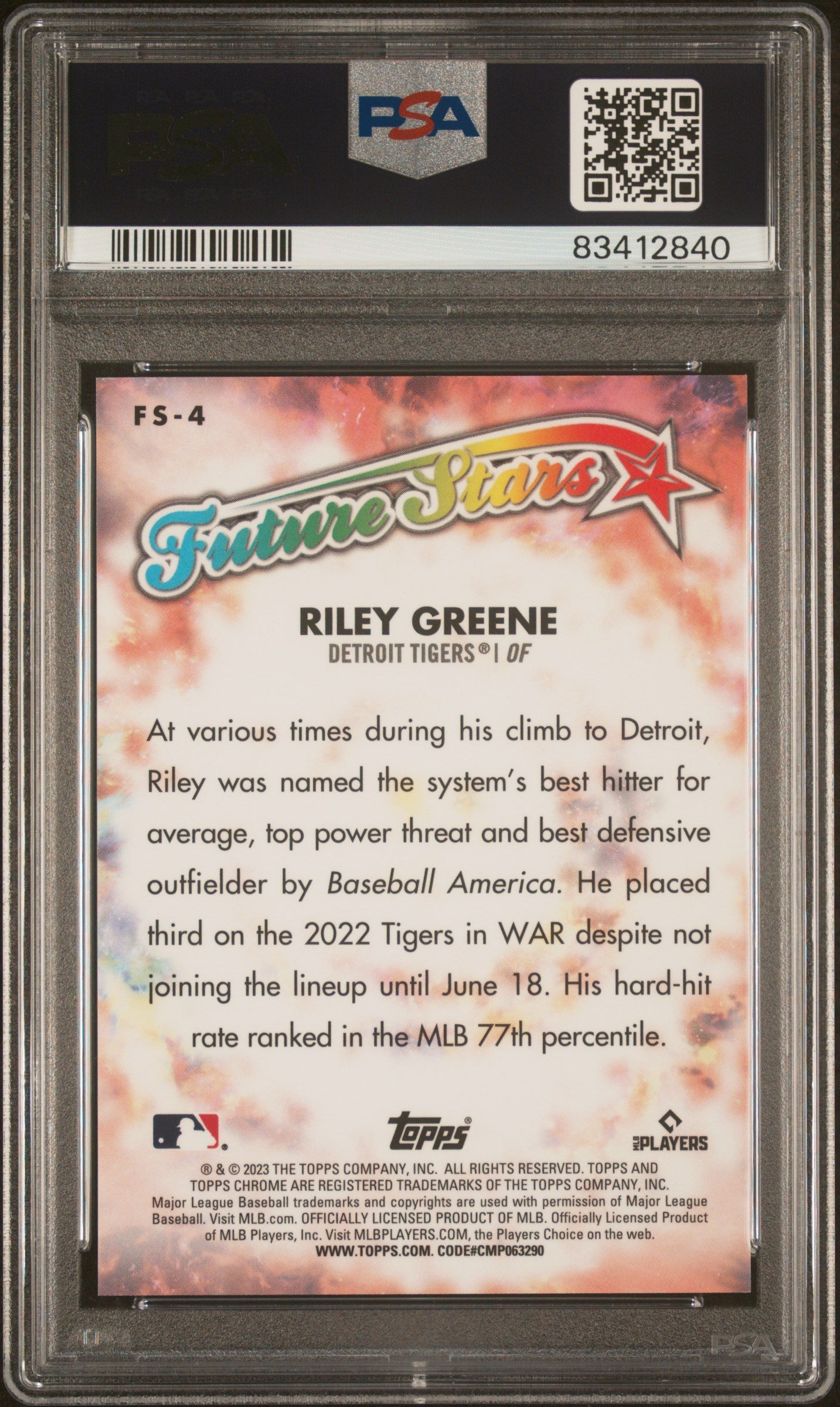 Graded 2023 Topps Chrome Logofractor Edition Riley Greene #FS4 Future Stars Rookie RC Baseball Card PSA 10 Gem Mint