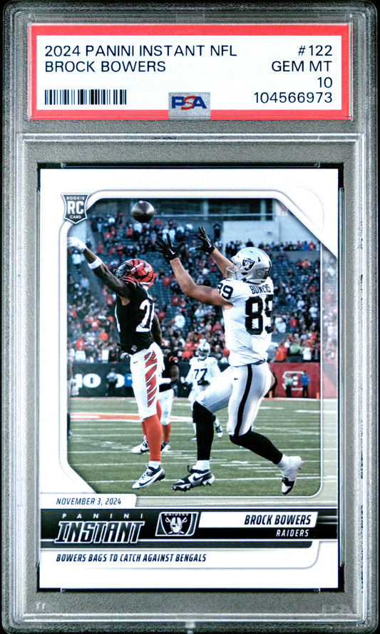 Graded 2024 Panini Instant NFL Brock Bowers #122 Rookie RC Football Card PSA 10 Gem Mint