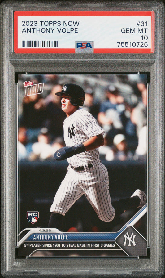Graded 2023 Topps Now Anthony Volpe #31 Rookie RC Baseball Card PSA 10 Gem Mint