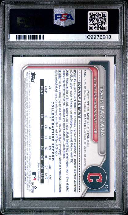 Graded 2024 Topps Bowman Draft Travis Bazzana #BD1 Rookie RC Baseball Card PSA 9 Mint
