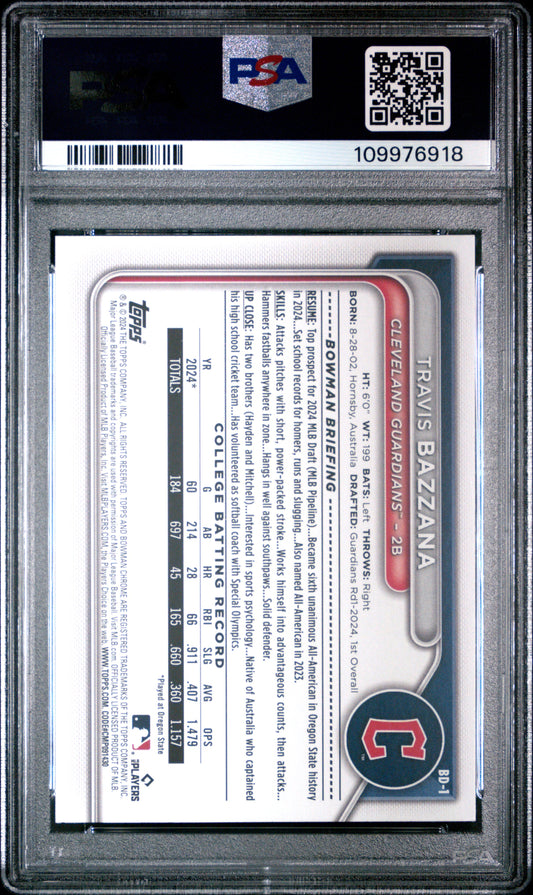 Graded 2024 Topps Bowman Draft Travis Bazzana #BD1 Rookie RC Baseball Card PSA 9 Mint