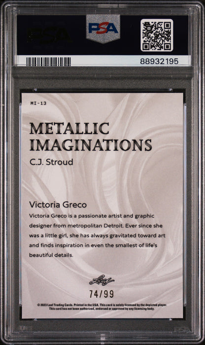 Graded 2023 Leaf CJ Stroud #MI13 Metallic Imaginations Gold #/99 Rookie RC Football Card PSA 10 Gem Mint