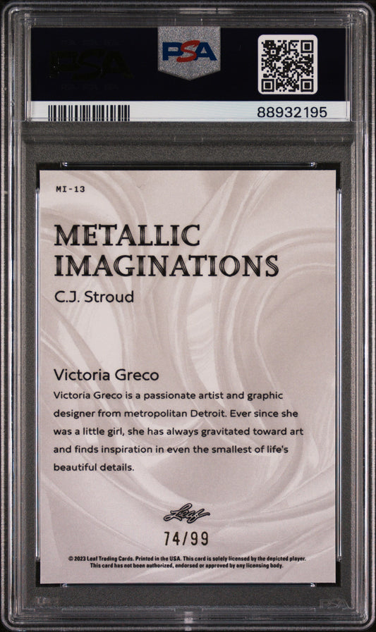 Graded 2023 Leaf CJ Stroud #MI13 Metallic Imaginations Gold #/99 Rookie RC Football Card PSA 10 Gem Mint