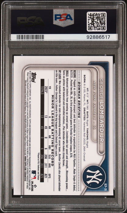 Graded 2024 Topps Bowman George Lombard Jr #BCP79 Chrome Prospects Rookie RC Baseball Card PSA 10 Gem Mint