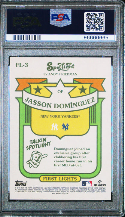 Graded 2024 Topps Spotlight Jasson Dominguez #FL3 First Lights Rookie RC Baseball Card PSA 10 Gem Mint