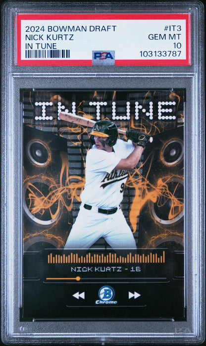 Graded 2024 Topps Bowman Draft Nick Kurtz #IT3 In Tune Rookie RC Baseball Card PSA 10 Gem Mint