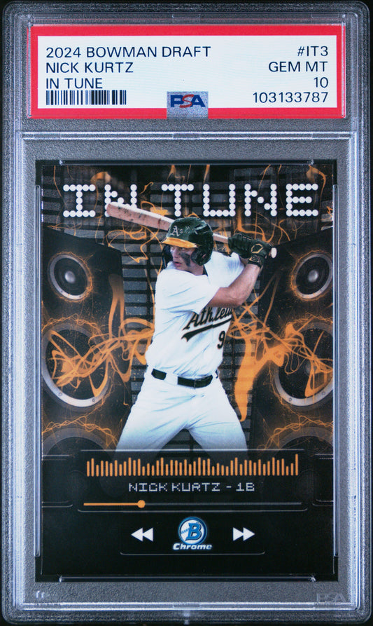 Graded 2024 Topps Bowman Draft Nick Kurtz #IT3 In Tune Rookie RC Baseball Card PSA 10 Gem Mint