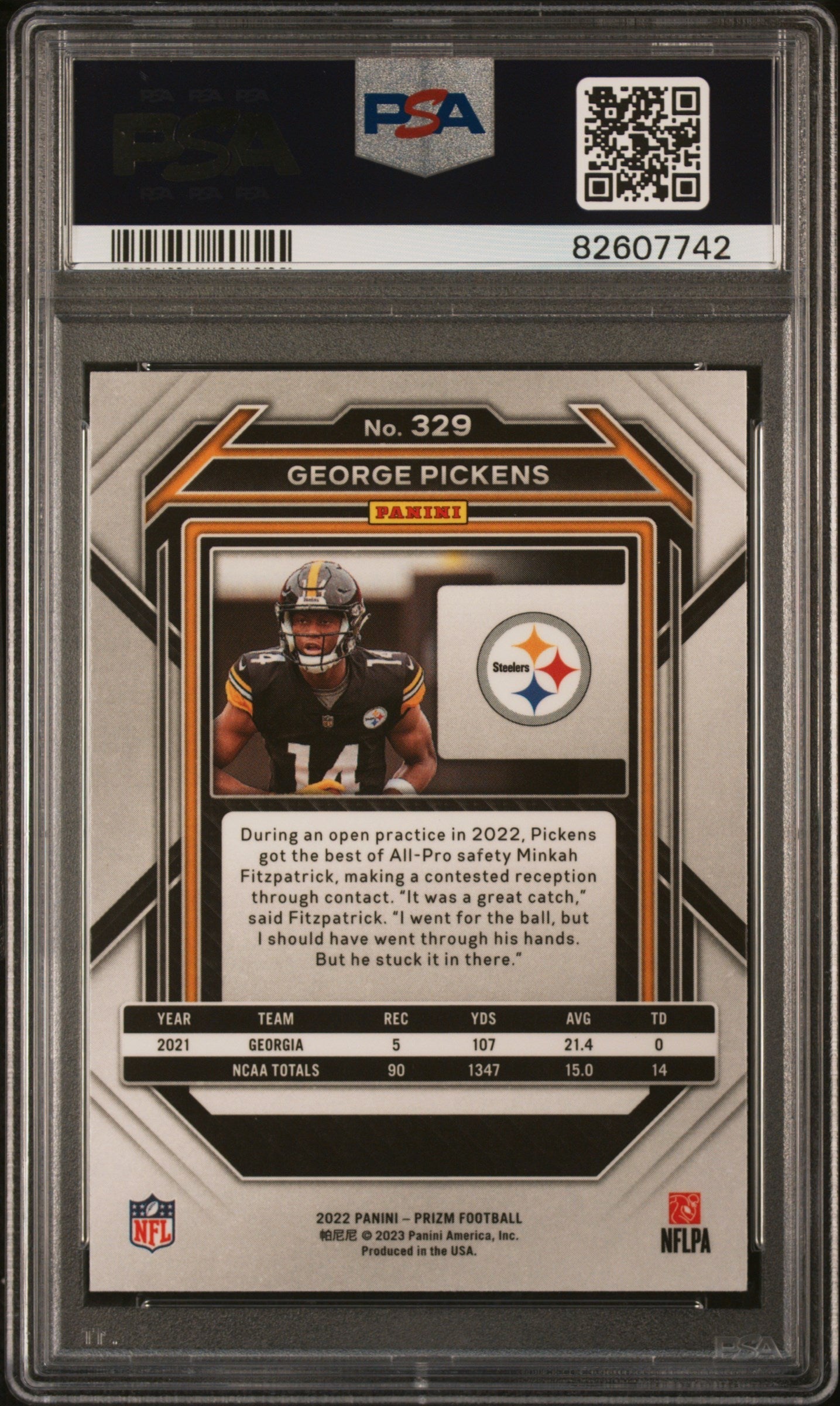 Graded 2022 Panini Prizm George Pickens #329 Rookie RC Football Card PSA 10 Gem Mint