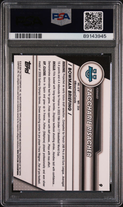 Graded 2023 Topps Bowman U Chrome Zaccharie Risacher #9 Pink Rookie RC Basketball Card PSA 10 Gem Mint