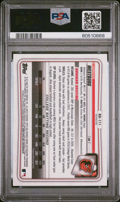 Graded 2020 Topps Bowman Draft Jordan Westburg #BD111 Chrome Refractor Rookie RC Baseball Card PSA 10 Gem Mint