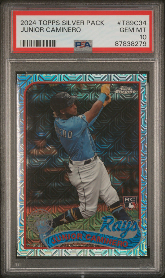 Graded 2024 Topps Silver Pack Junior Caminero #T89C34 Rookie RC Baseball Card PSA 10 Gem Mint