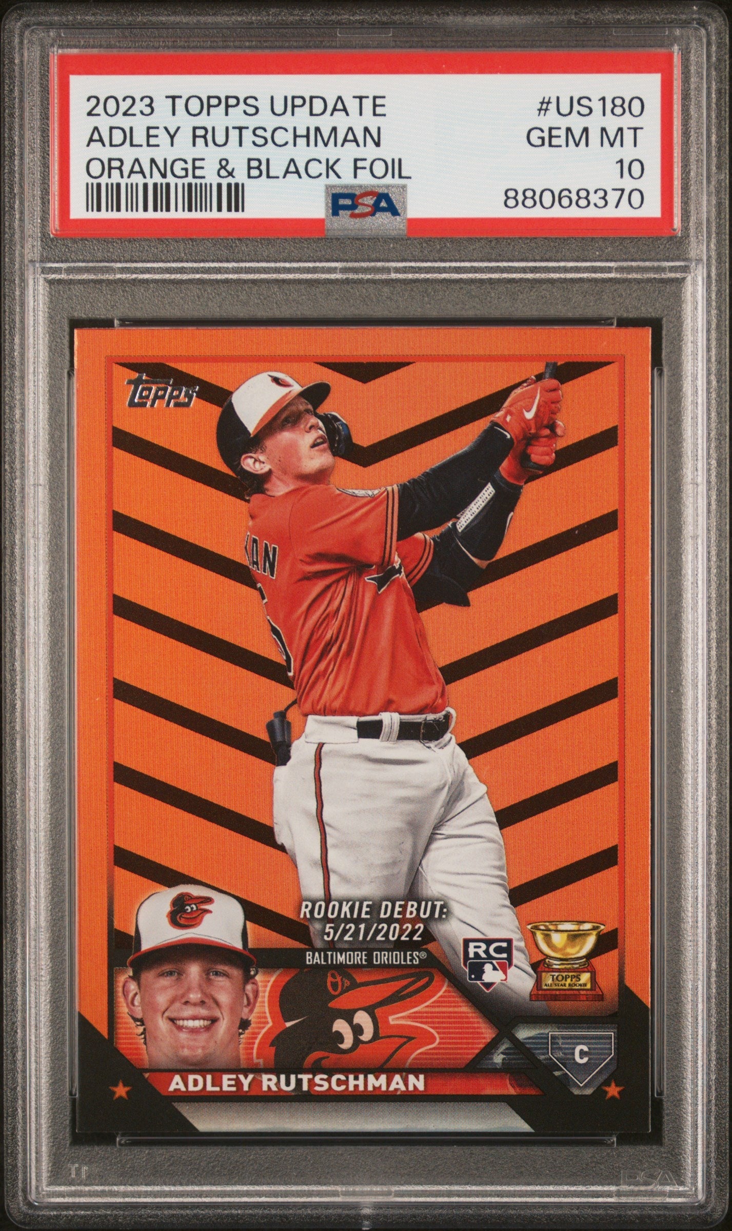 Graded 2023 Topps Update Adley Rutschman #US180 Orange & Black Foil Rookie RC Baseball Card PSA 10 Gem Mint