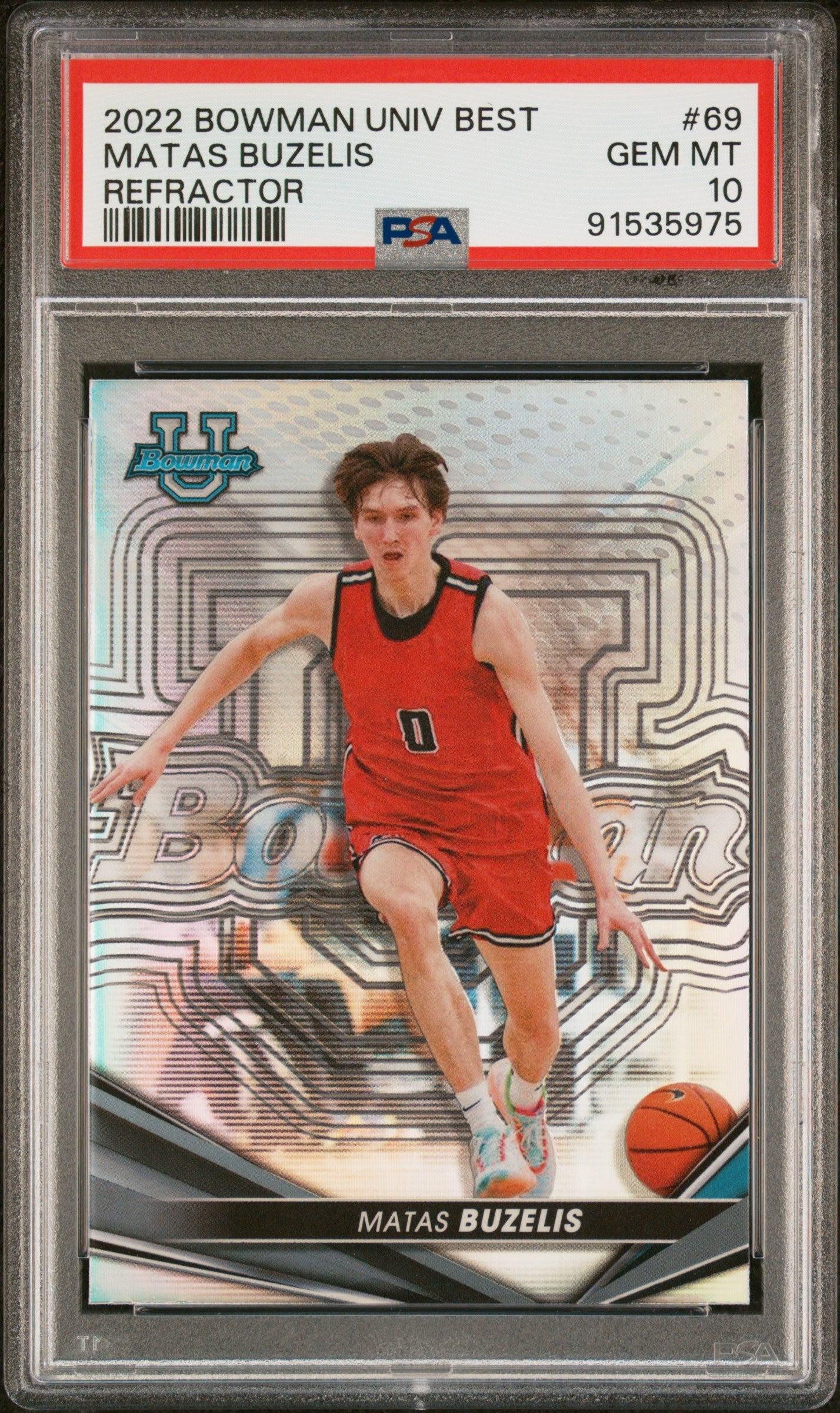Graded 2022 Topps Bowman University Best Matas Buzelis #69 Refractor Rookie RC Basketball Card PSA 10 Gem Mint
