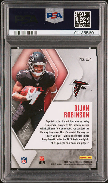 Graded 2023 Panini Phoenix Bijan Robinson #104 Silver Seismic Rookie RC Football Card PSA 10 Gem Mint