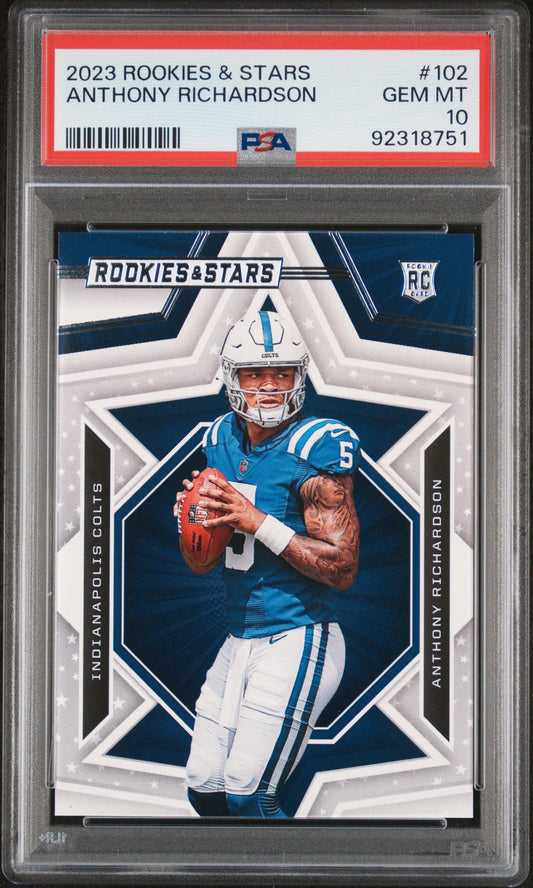 Graded 2023 Panini Rookies & Stars Anthony Richardson #102 Rookie RC Football Card PSA 10 Gem Mint