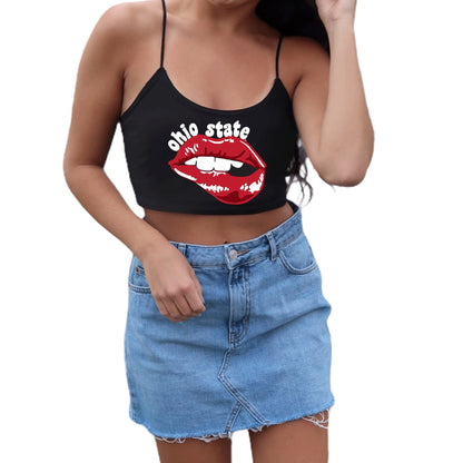 Ohio State OSU Buckeyes Lips Black Spaghetti Tank