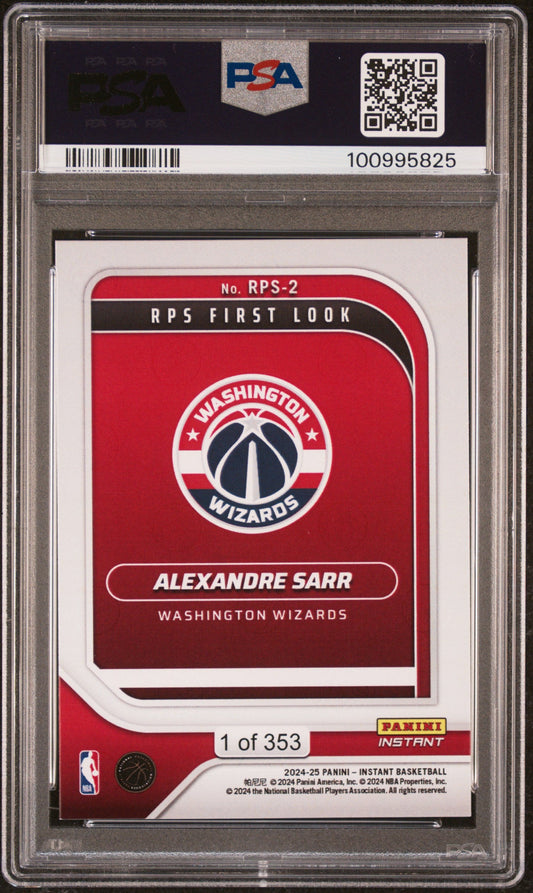 Graded 2024 Panini Instant NBA Alexandre Sarr #2 RPS First Look Rookie RC Basketball Card PSA 9 Mint