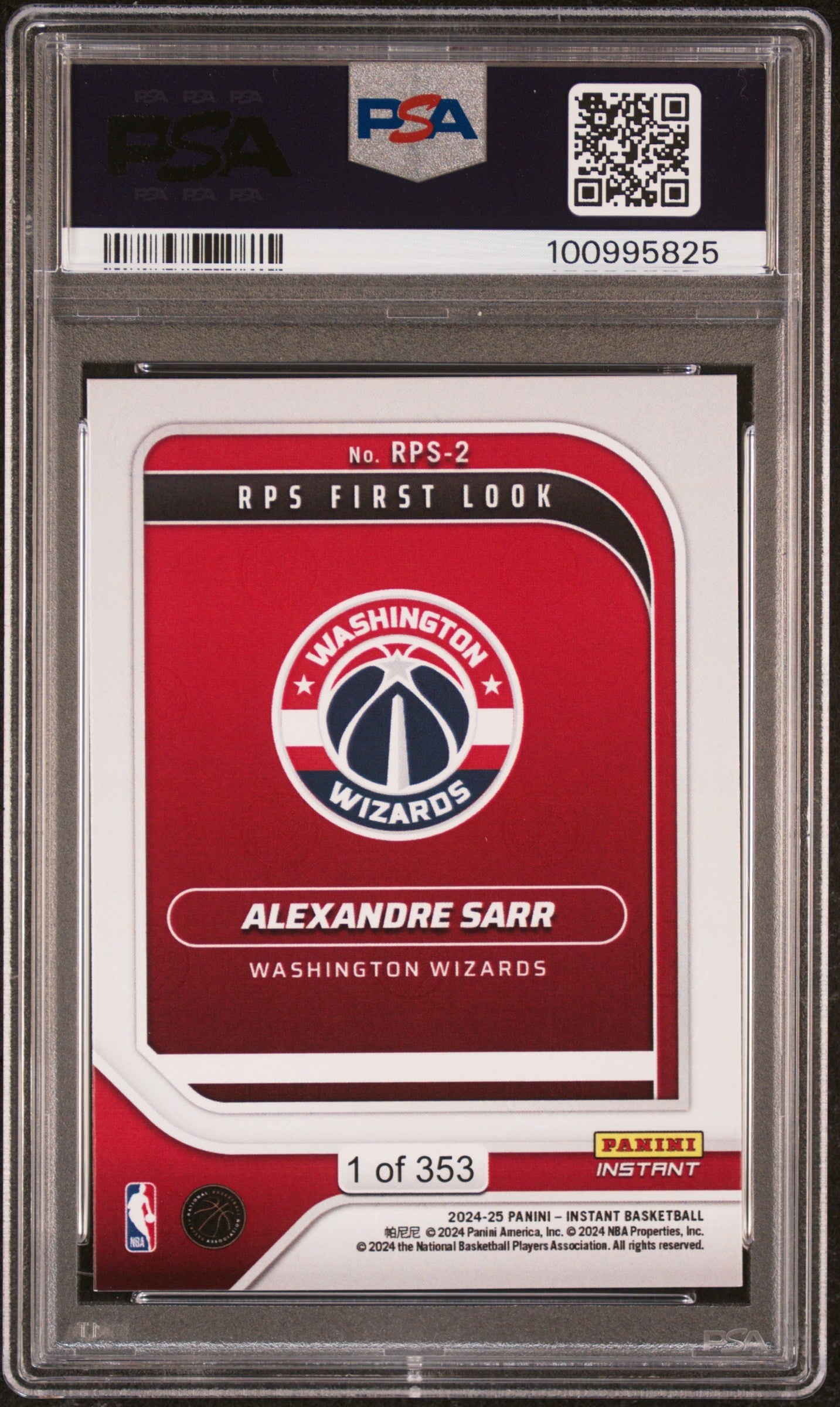 Graded 2024 Panini Instant NBA Alexandre Sarr #2 RPS First Look Rookie RC Basketball Card PSA 9 Mint