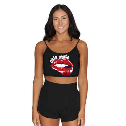 Ohio State OSU Buckeyes Lips Black Spaghetti Tank