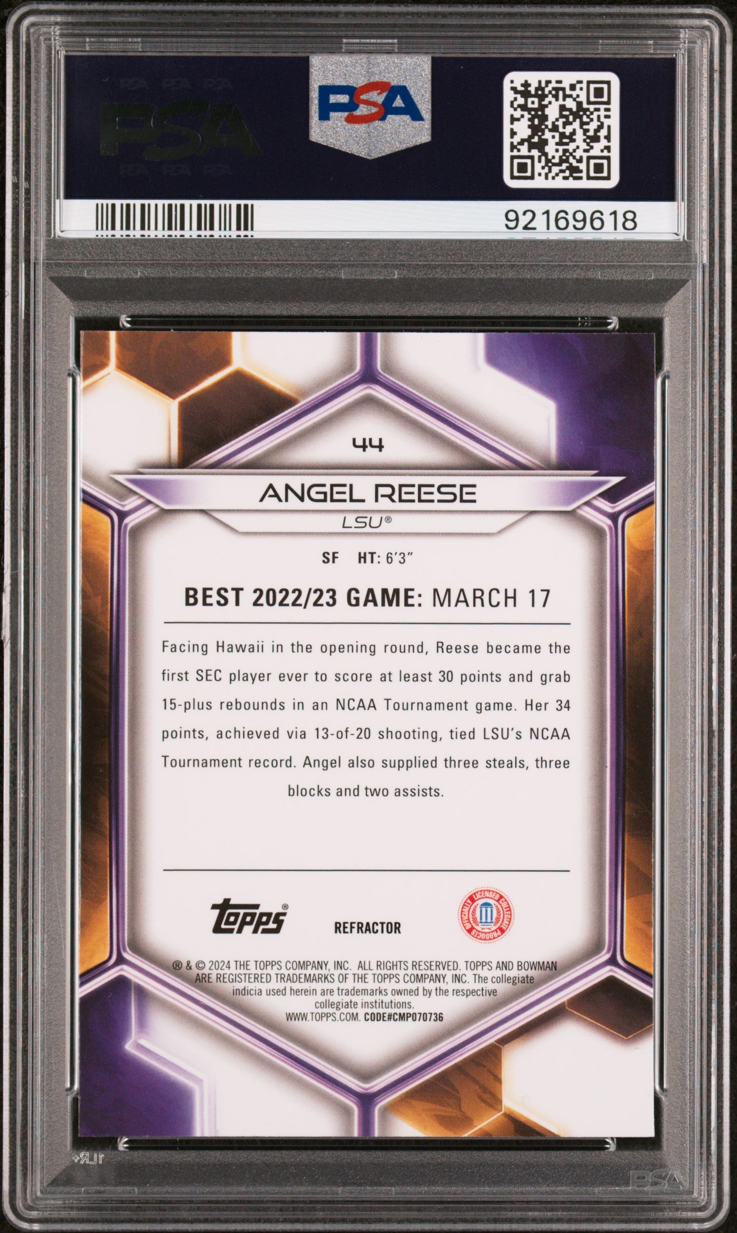 Graded 2023 Topps Bowman U Best Angel Reese #44 Refractor Rookie RC Basketball Card PSA 10 Gem Mint