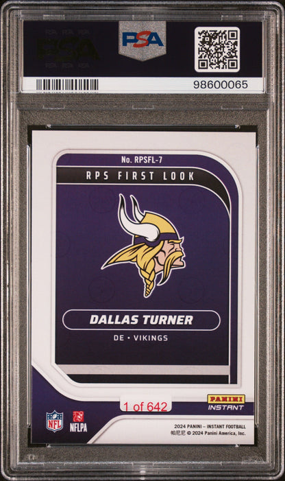 Graded 2024 Panini Instant NFL Dallas Turner #RPSFL7 RPS First Look Rookie RC Football Card PSA 8 Near Mint