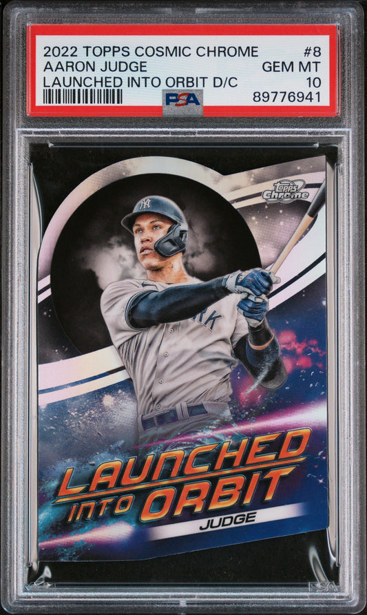 Graded 2022 Topps Cosmic Chrome Aaron Judge #8 Launched Into Orbit Die Cut Baseball Card PSA 10 Gem Mint