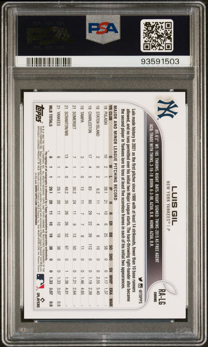 Graded 2022 Topps Chrome Luis Gil #RALG Rookie Autograph Rookie RC Baseball Card PSA 10 Gem Mint