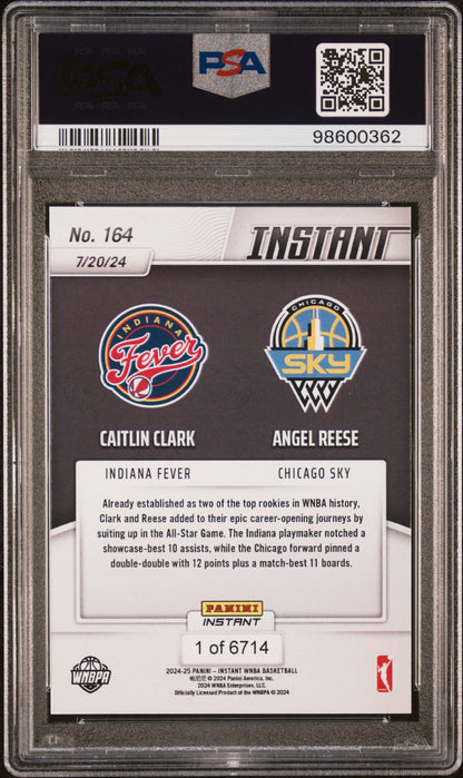 Graded 2024 Panini Instant WNBA Caitlin Clark/Angel Reese #164 All Star Game Rookie RC Basketball Card PSA 10 Gem Mint