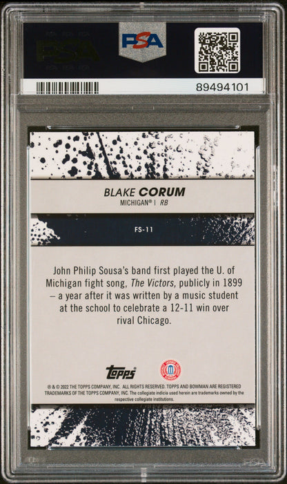 Graded 2022 Topps Bowman Best University Blake Corum #FS11 Fight Song Rookie RC Football Card PSA 10 Gem Mint