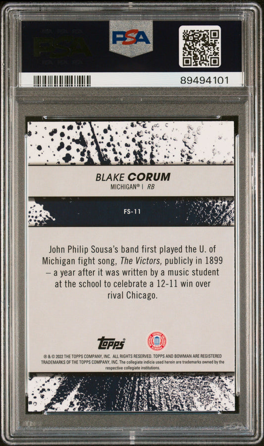 Graded 2022 Topps Bowman Best University Blake Corum #FS11 Fight Song Rookie RC Football Card PSA 10 Gem Mint