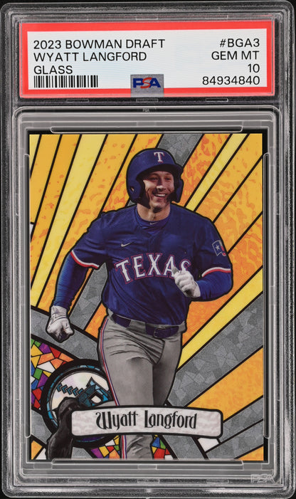 Graded 2023 Topps Bowman Draft Wyatt Langford #BGA3 Glass Rookie RC Baseball Card PSA 10 Gem Mint